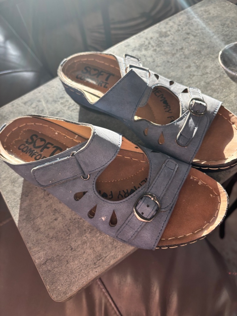 Women's Blue Slip-On Buckle Sandals